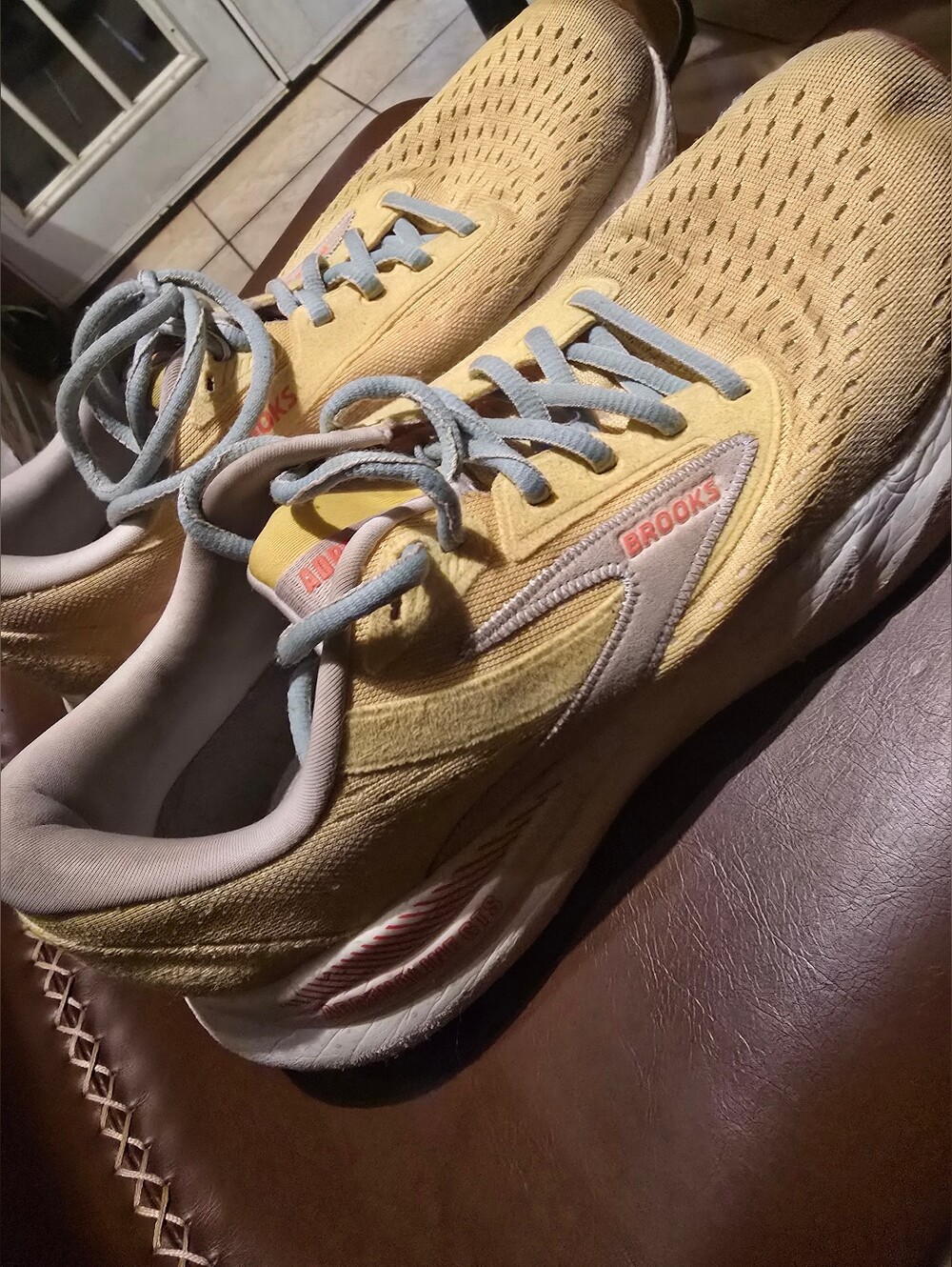 Brooks Yellow Sneakers with Light Blue Laces